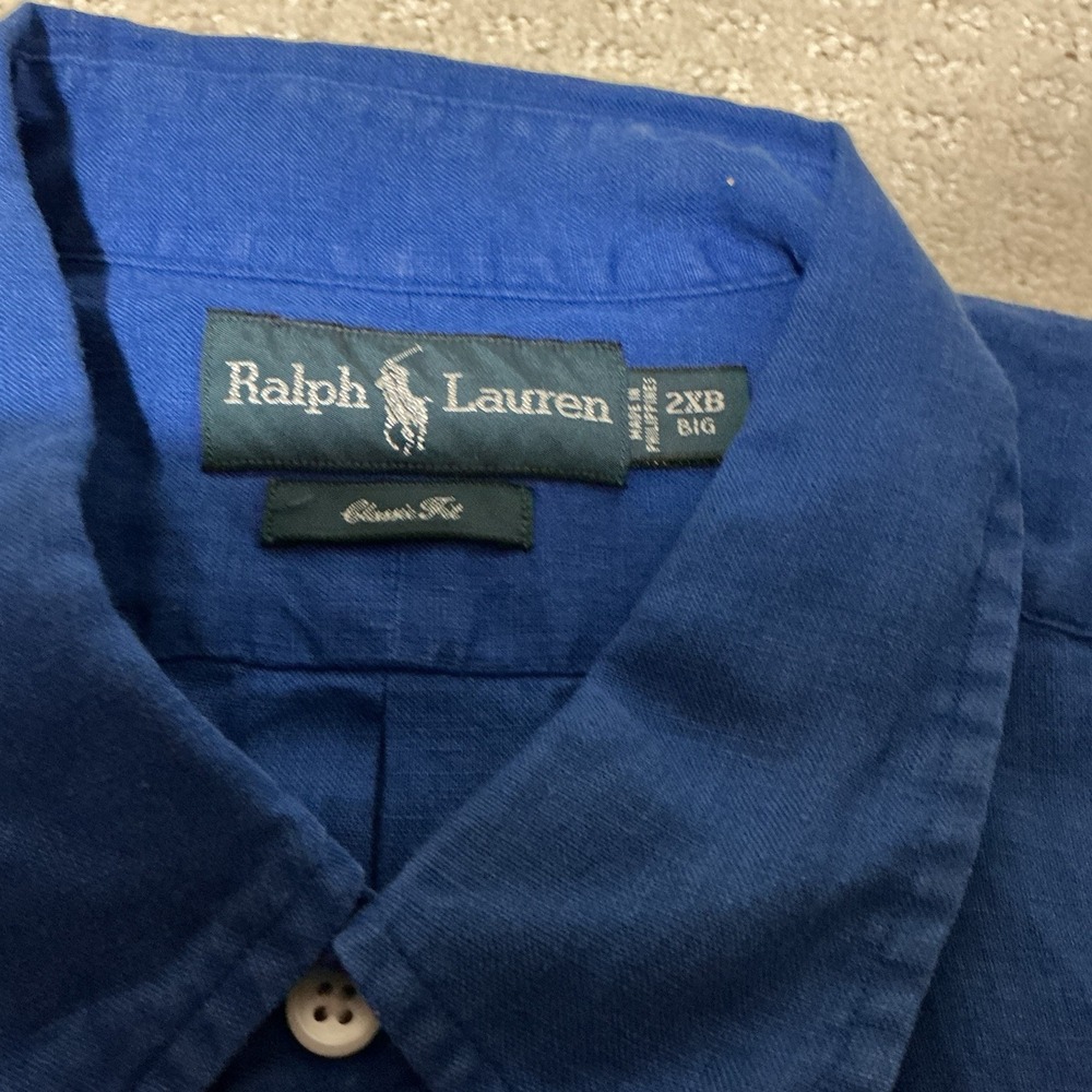 Ralph Lauren Linen Shirt Mens 2XB Big Blue Short Sleeve Button Down Slim Fit NWT - Picture 6 of 8